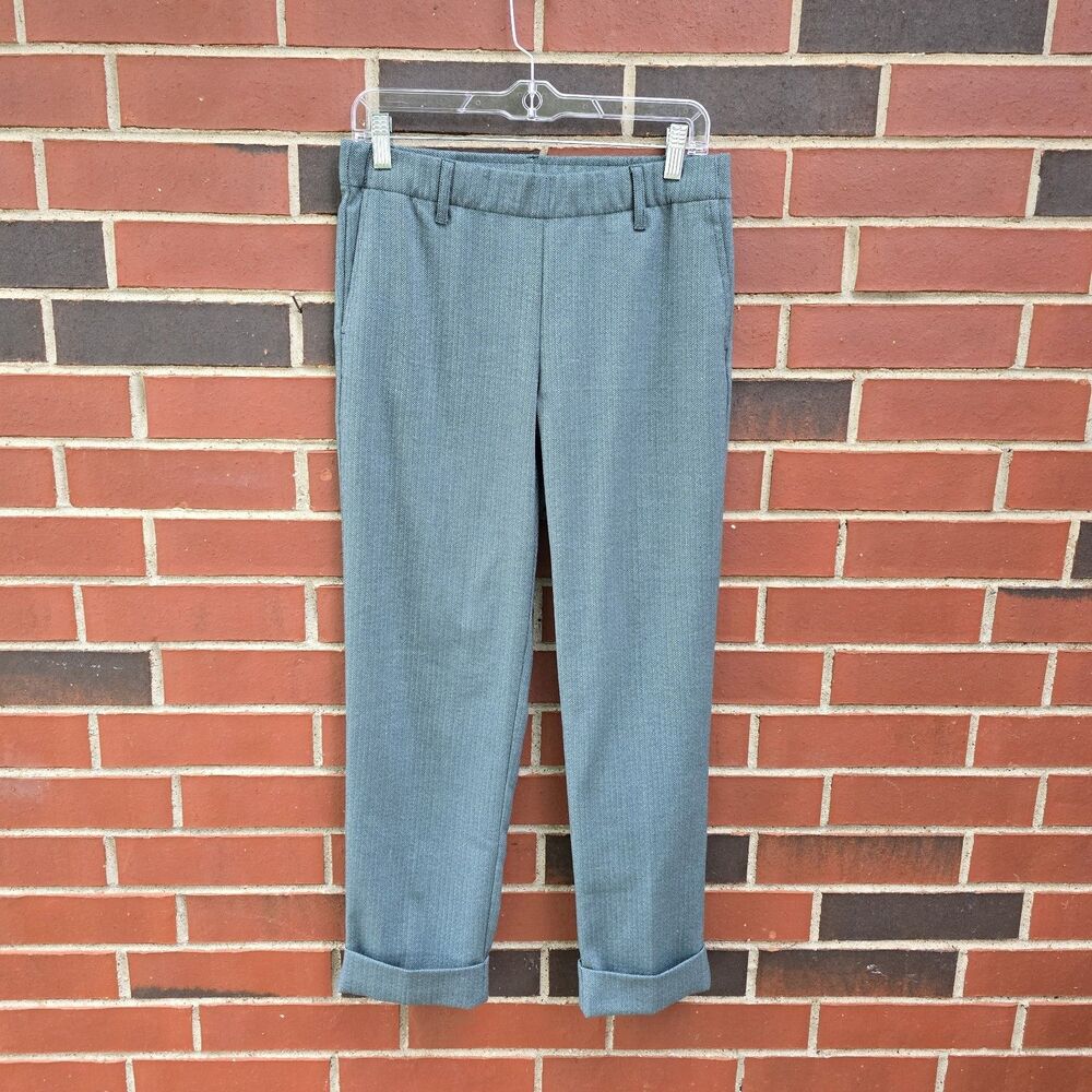 J. Jill Size Small Herringbone Cuffed Pull-On Pants Green Gray Viscose Blend